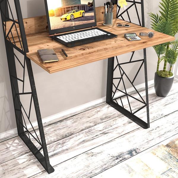 Wood'n Love Odin Üçgen Metal Ayaklı Kitaplıklı Çalışma Masası - Atlantik Çam / Siyah - Image 1