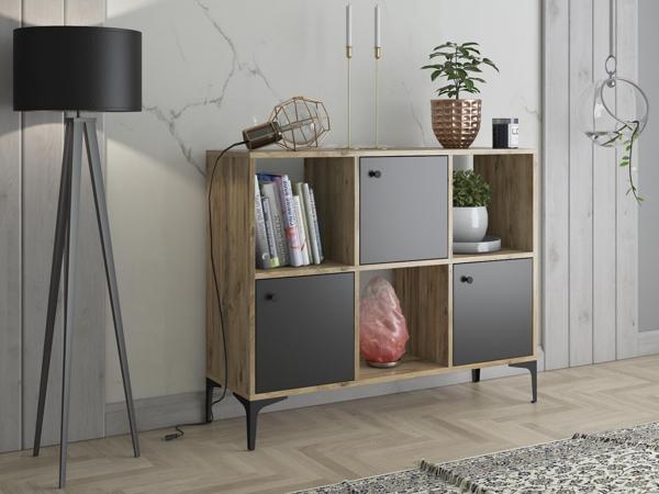 Wood'n Love Orbit 3 Kapaklı Metal Ayaklı Çok Amaçlı Dolap Konsol - Atlantik Çam - Siyah / Siyah - Image 1