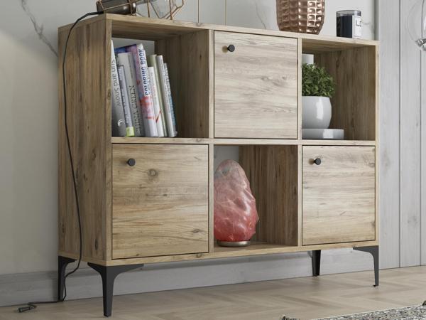 Wood'n Love Orbit 3 Kapaklı Metal Ayaklı Çok Amaçlı Dolap Konsol - Atlantik Çam / Siyah - Image 1