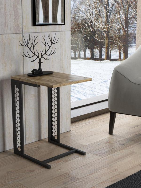 Wood'n Love Rose Altıgen Desen Metal Sehpa - Atlantik Çam / Siyah - Image 1