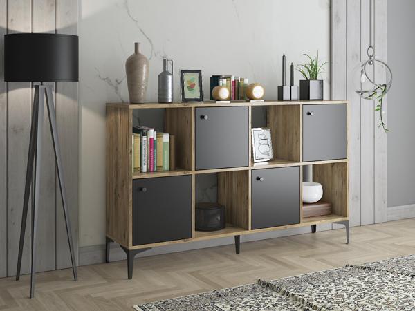 Wood'n Love Satürn 4 Kapaklı Metal Ayaklı Çok Amaçlı Dolap Konsol - Atlantik Çam - Siyah / Siyah - Image 1