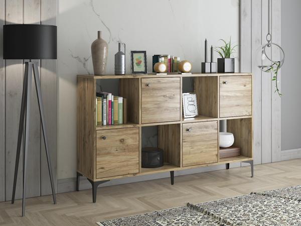 Wood'n Love Satürn 4 Kapaklı Metal Ayaklı Çok Amaçlı Dolap Konsol - Atlantik Çam / Siyah - Image 1