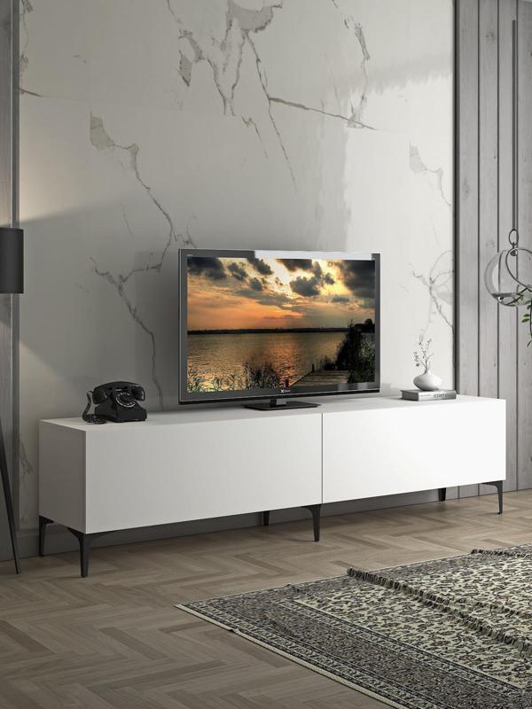 Wood'n Love Vega Premium 200 Cm Geniş Dolaplı Metal Ayaklı Tv Ünitesi - Beyaz / Siyah - Image 1
