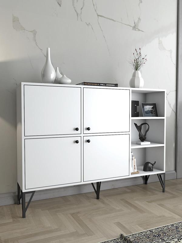 Wood'n Love Zeta 140 Cm Metal Ayaklı Konsol - Beyaz / Siyah - Image 1