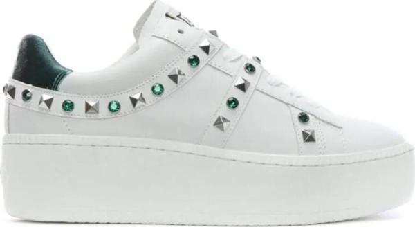 Ash Clone Beyaz Yeşil Taşlı Ve Zımbalı Yüksek Taban Deri Sneaker Kadın Ayakkabı - Image 1