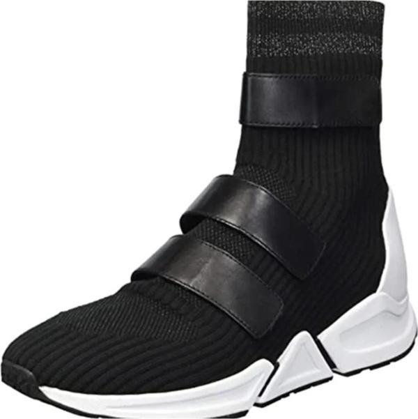 Ash Triton Black Deri Cırt Cırt Detaylı Streç Siyah Örgülü Yüksek Bilekli Spor Ayakkabı Kadın Ayakkabı - Image 1