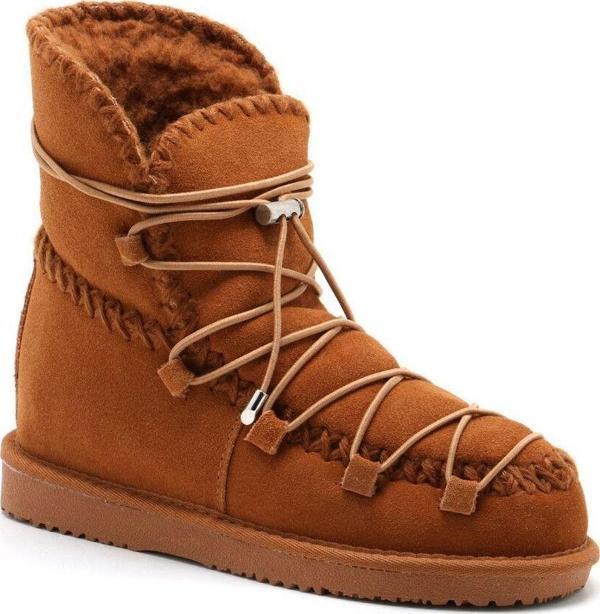 Gioseppo 41443 Kauçuk Taban Bağcık Detay Kahve Deri Ayak Bileği Kürklü 4 Cm Topuk Kürklü Kadın Bot - Image 1