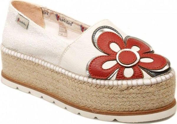 Espadrilles J.Flor Beyaz Deri Kırmızı Çiçek Detaylı Dolgu Topuklu Hasırlı Kadın Ayakkabı - Image 1