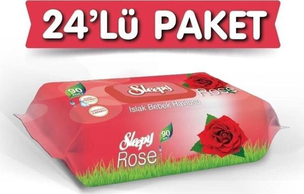 Sleepy Gül Kokulu 90 Yaprak 24'lü Paket Islak Mendil - Image 1