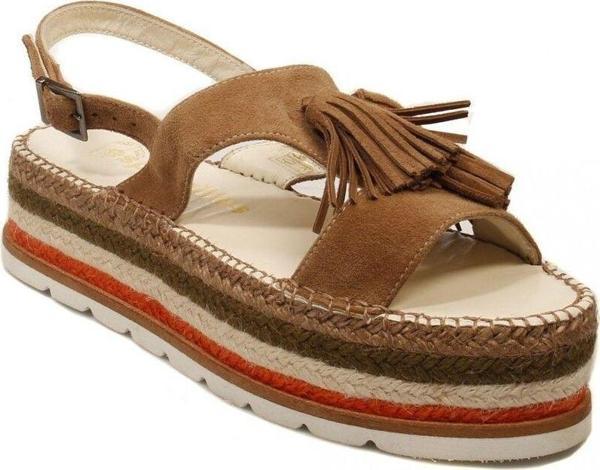 Espadrilles Juan Ante Kahve Rengi Püsküllü Detaylı Süet Deri Sandalet Kadın Ayakkabı - Image 1
