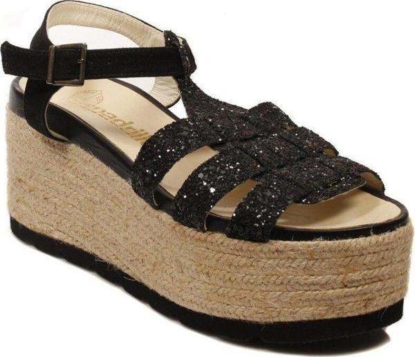 Espadrilles Quassy Siyah Hasır Yüksek Taban Simli Sandalet Kadın Ayakkabı - Image 1