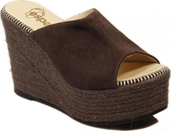 Espadrilles Flash Velour Gri Süet Deri 10 cm Hasır Tabanlı Dolgu Topuklu Kadın Ayakkabı - Image 1