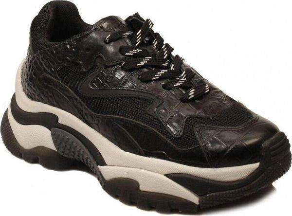 Ash Addict Siyah Deri Yüksek Tabanlı Kadın Sneaker - Image 1