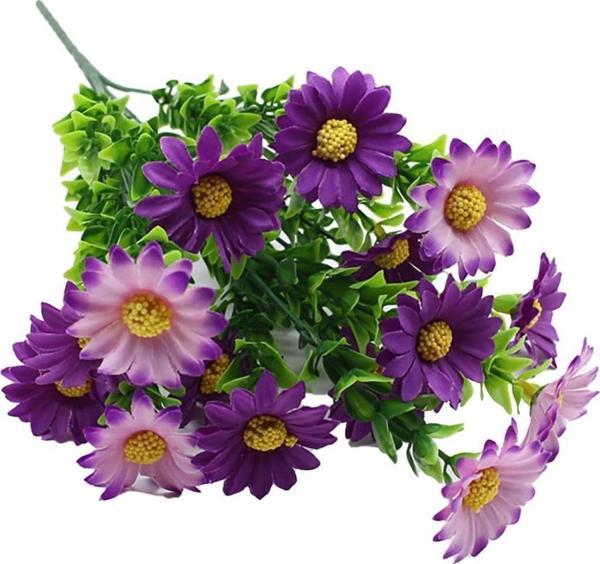 Yapay Çiçek Mor Koyu Papatya 5 Dallı Plastik Dekoratif Yapay Bitki - Image 1