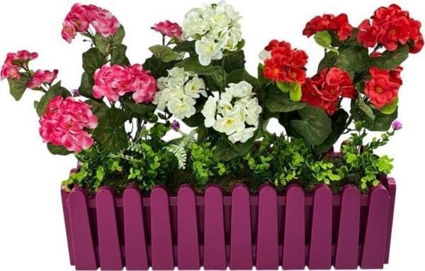 Yapay Çiçek Sardunya Çiçekleri Mor Çit Saksıda Küpeşte Askılı Balkon Çiçeği Çiçek Sepeti - Image 1