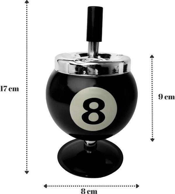 Perlotus Çelik Siyah Bilardo Top Dizayn Yuvarlak Basmalı Küllük  Pratik Kül Tablası - Image 1