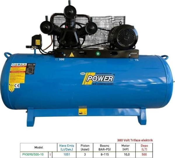 POWER 500 Lt HAVA KOMPRESÖRÜ 3 PİSTON 8 BAR DÖKÜM KAFALI YAĞLI 380 V - Image 1