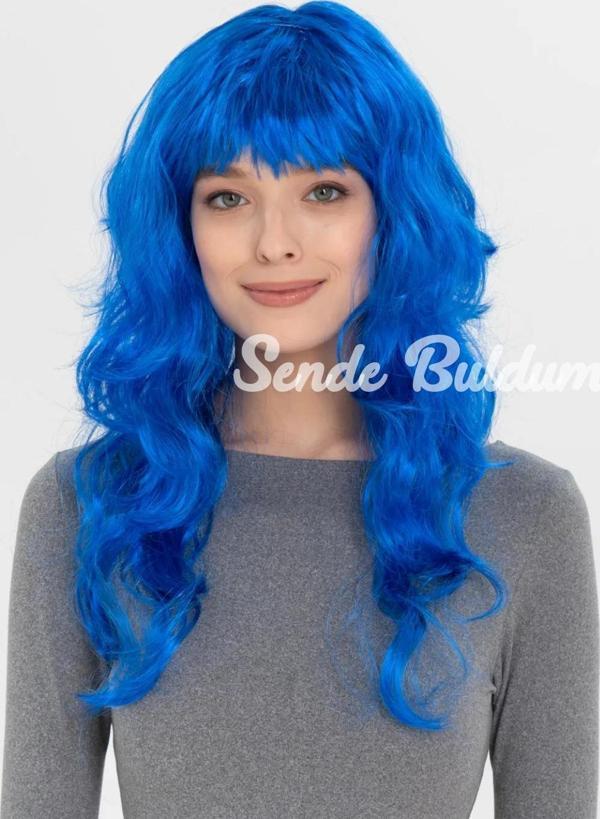 Mavi Renk Uzun Dalgalı Parti Peruğu - Image 1