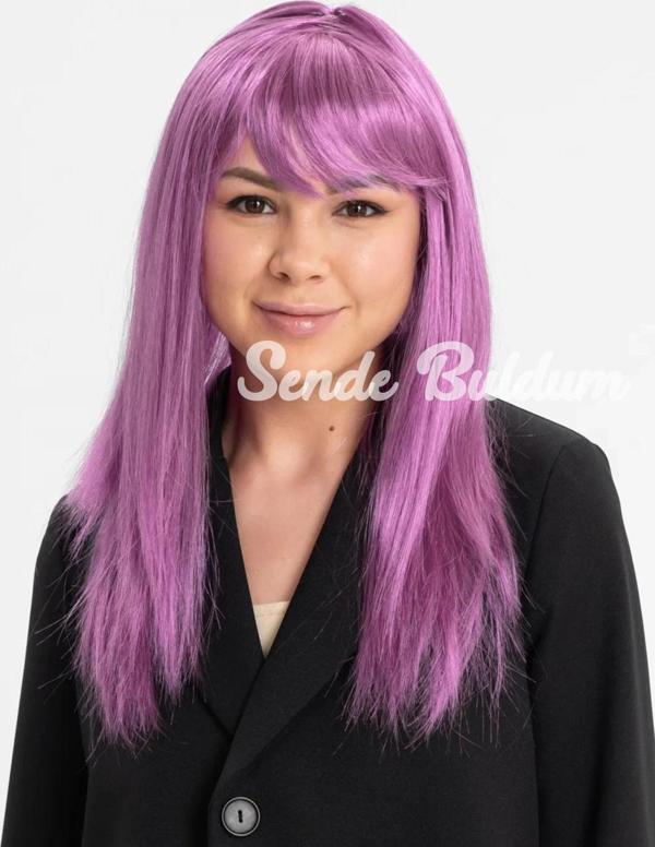 Rose Pembe Renk Düz Kesim Uzun Parti Peruğu Takma Saç - Image 1