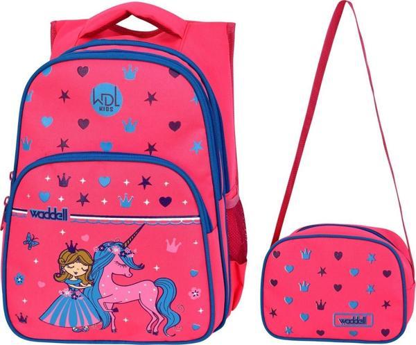 WaddellBag Kız Çocuk Üç Gözlü Pembe Unicorn İlkokul Sırt Çanta ve Beslenme Çantası Seti - Image 1