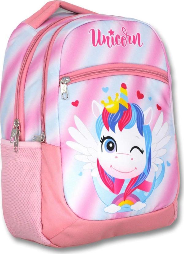 Cennec Üç Gözlü Pembe Renkli Sevimli Unicorn Kız Çocuk İlkokul Okul Çantası - Image 1