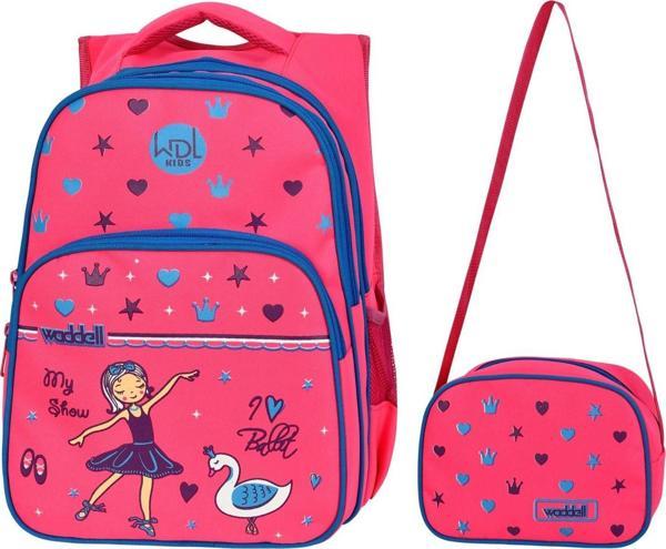 WaddellBag Kız Çocuk Pembe Balerin Baskılı İlkokul Sırt Çantası Üç Gözlü Çanta Seti - Image 1