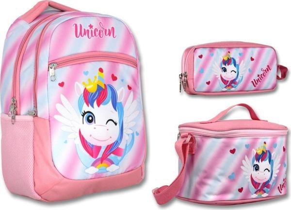 Cennec Pembe Sevimli Unicorn İlkokul Sırt Çantası Seti - Kız Çocuk - Image 1