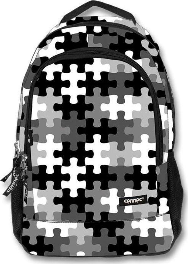 Cennec Puzzle Desenli Sırt Çantası (Siyah/Beyaz) - Image 1