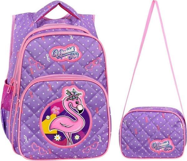 Waddell Lila Flamingo Desenli Kız Çocuk İlköğretim Okul Sırt Çantası Ve Beslenme Çantası - Image 1