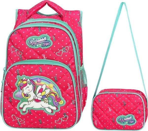 Waddell Fuşya Unicorn Desenli Kız Çocuk İlöğretim Okul Sırt Çantası Ve Beslenme Çantası - Image 1