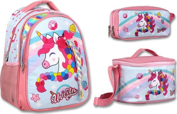 Cennec Pembe Renkli Unicorn İlkokul Sırt Çantası Seti - Kız Çocuk - Image 1