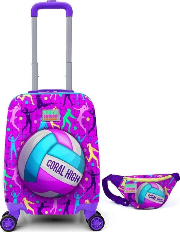 Coral High Mor Voleybol Baskılı Kız Çocuk Valizi ve Bel Çantası Takım 16774 - Image 1