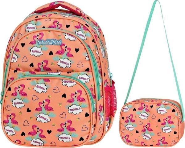 Waddell Turuncu Flamingo Somon Kız Çocuk İlkokul Çantası ve Beslenme Çantası - Image 1