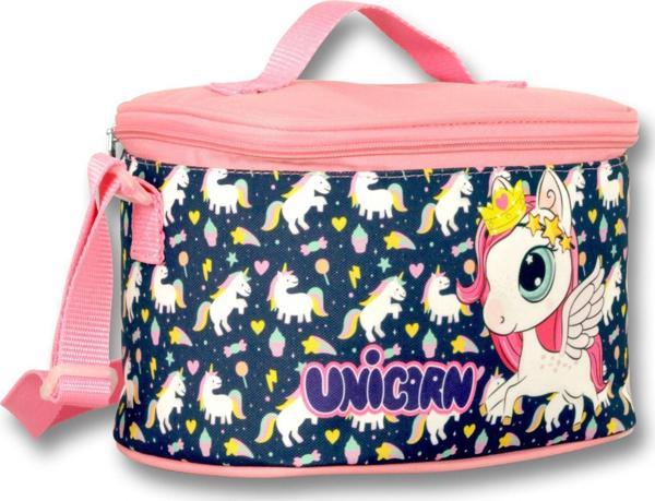 Ümit Çanta Cennec Pembe Lacivert Kız Çocuk Unicorn Baskılı Isı Yalıtımlı Beslenme Çantası - Image 1