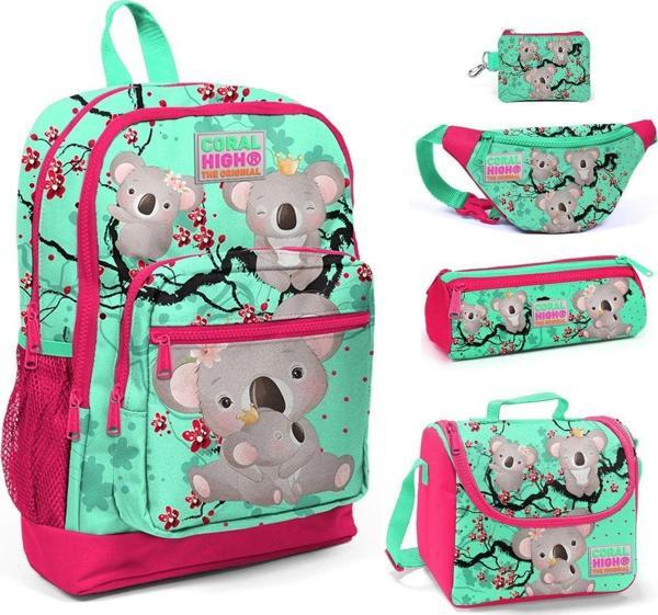 Coral High Yeşil Koala Baskılı 5'li İlkokul Çanta Seti - Image 1