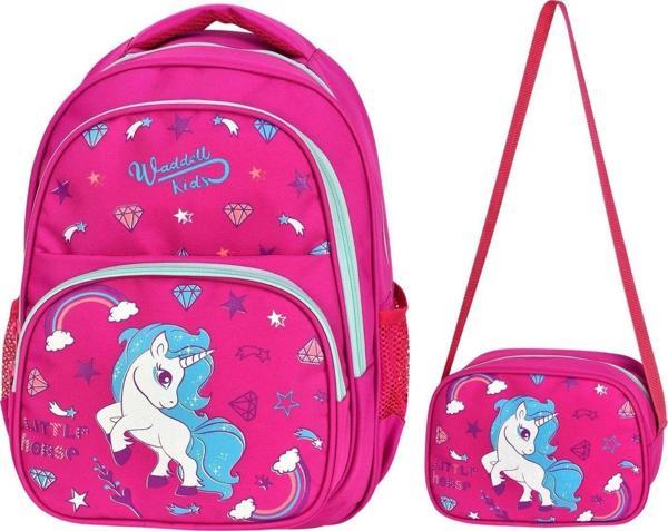 Waddell Kırmızı Unicorn Üç Bölmeli İlkokul Kız Çocuk Okul Çantası - Image 1