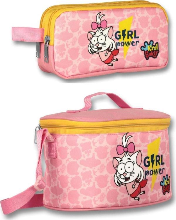 Kral Şakir Girl Power Isı Yalıtımlı Beslenme Çantası Ve Kalemlik Seti - Pembe - Kız Çocuk - Image 1