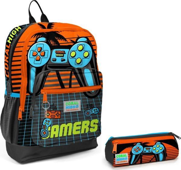 Coral High Turuncu Gamers İlkokul Sırt Çantası ve Kalemlik Seti - Image 1