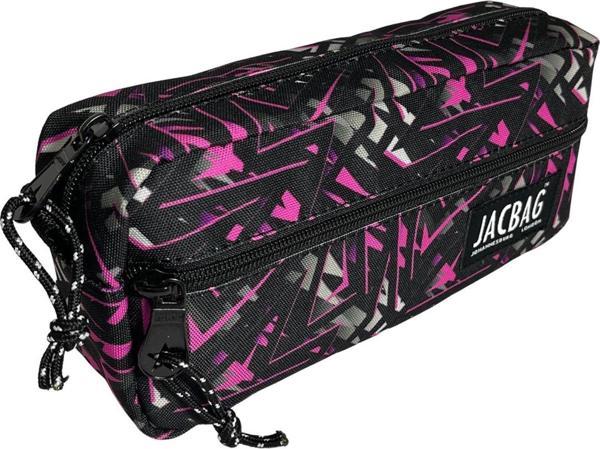 Jacbag Çift Fermuarlı Pembe Geometrik Kız Çocuk Kalem Kutusu - Image 1