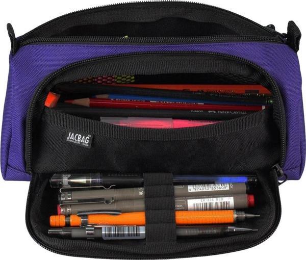 Jacbag Prime XL Lastik Ayraçlı İki Bölmeli Mor Kalem Çantası(Kadın/Kız Çocuk) - Image 1