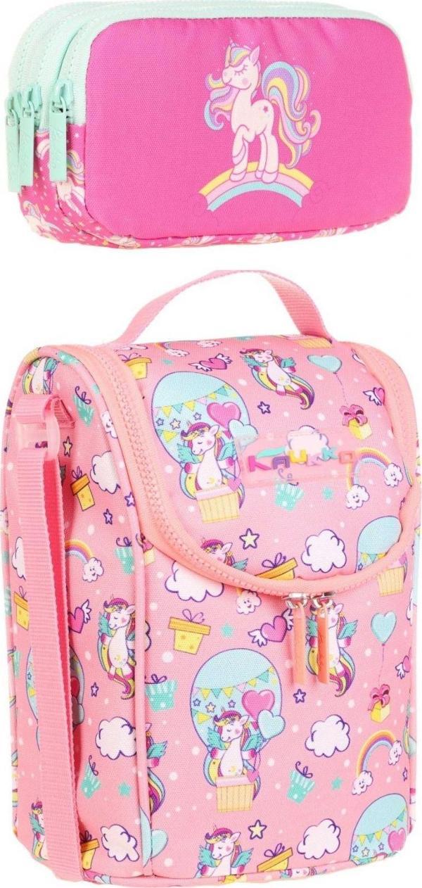 Kaukko Kız Çocuk Büyük Isı Yalıtımlı Beslenme Çantası ve Kalemlik Seti - Pembe Unicorn - Image 1