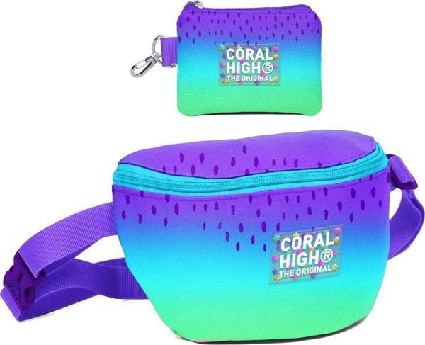 Coral High Kız Çocuk Mor Lila Renk Geçişli Desenli Bel Çantası ve Bozuk Para Cüzdanı Set - Image 1