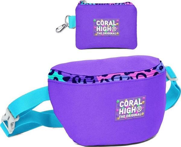 Coral High Kız Çocuk Mor Leopar Desenli Bel Çantası ve Bozuk Para Cüzdanı Set - Image 1