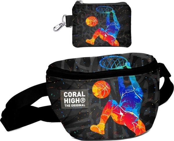 Coral High Erkek Çocuk Gri Basketbol Desenli Bel Çantası ve Bozuk Para Cüzdanı Set - Image 1