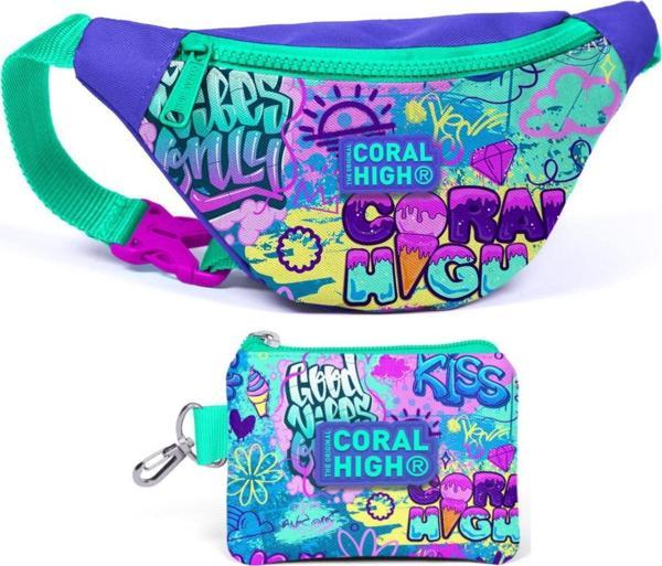 Coral High Lavanta Grafiti Bel Çantası ve Bozuk Para Çantası Seti - Kız Çocuk - Image 1