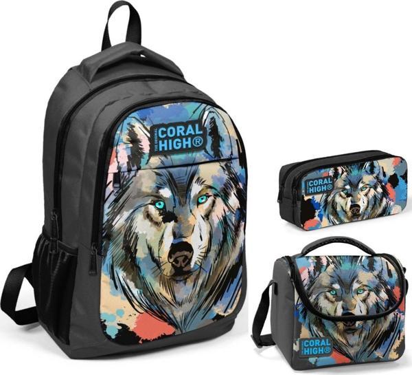 Coral High Siyah Kurt Üçlü İlkokul Okul Çanta Seti - Image 1