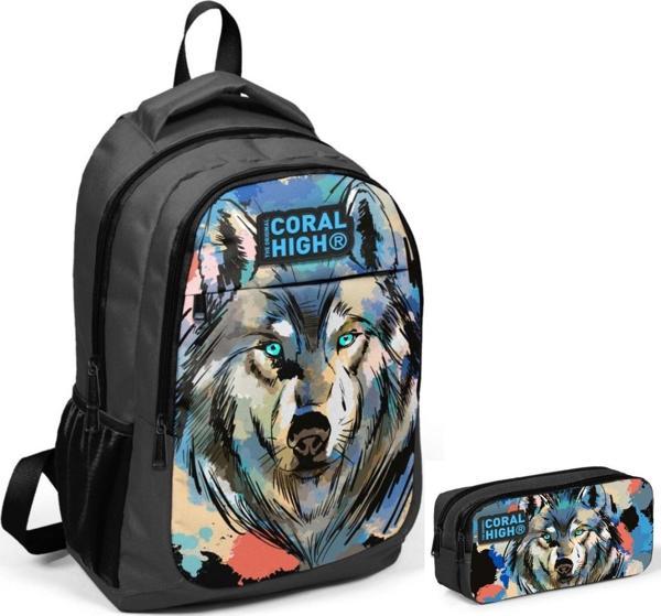 Coral High Siyah Kurt İlkokul Sırt Çantası ve Kalemlik Seti - Image 1