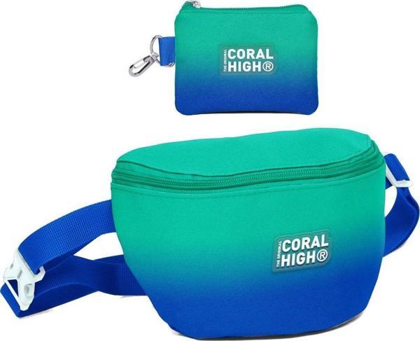 Coral High Erkek Çocuk Yeşil Saks Renk Geçişli Desenli Bel Çantası ve Bozuk Para Cüzdanı Set - Image 1