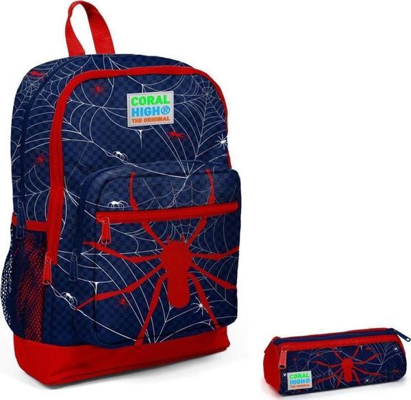 Coral High İlkokul Sırt Çantası ve Kalemlik Seti - Örümcek Baskılı - Image 1