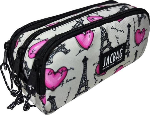 Jacbag Üç Bölmeli Çocuk ve Yetişkin Kalem Çantası - Paris Pembe/Gri - Kız Çocuk/Kadın - Image 1
